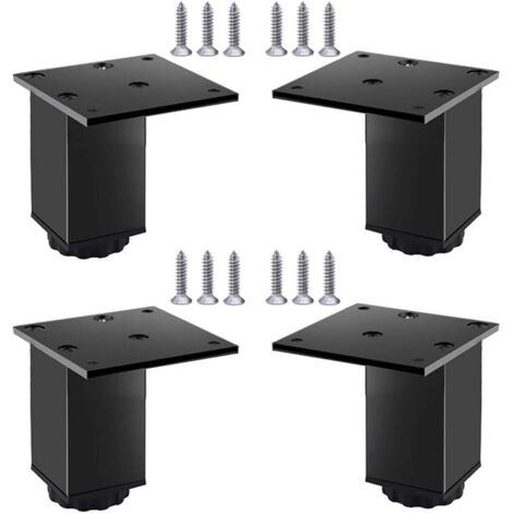 4 Pièces(Noir，6cm) Pieds de Meubles en Alliage D'aluminium Réglables en Hauteur,Pieds de Table Basse de Canapé,Pieds D'armoire de Salle de Bain de Lavabo,5-40cm,Noir Mat,avec Vis