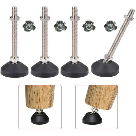 4 - Pied Réglable - Vis De Réglage M8 - Support Jusqu'à 450 Kg - Rotation 360° Et Inclinaison 15° - Pour Meubles Et Supports Industriels - Noir - 10 Cm