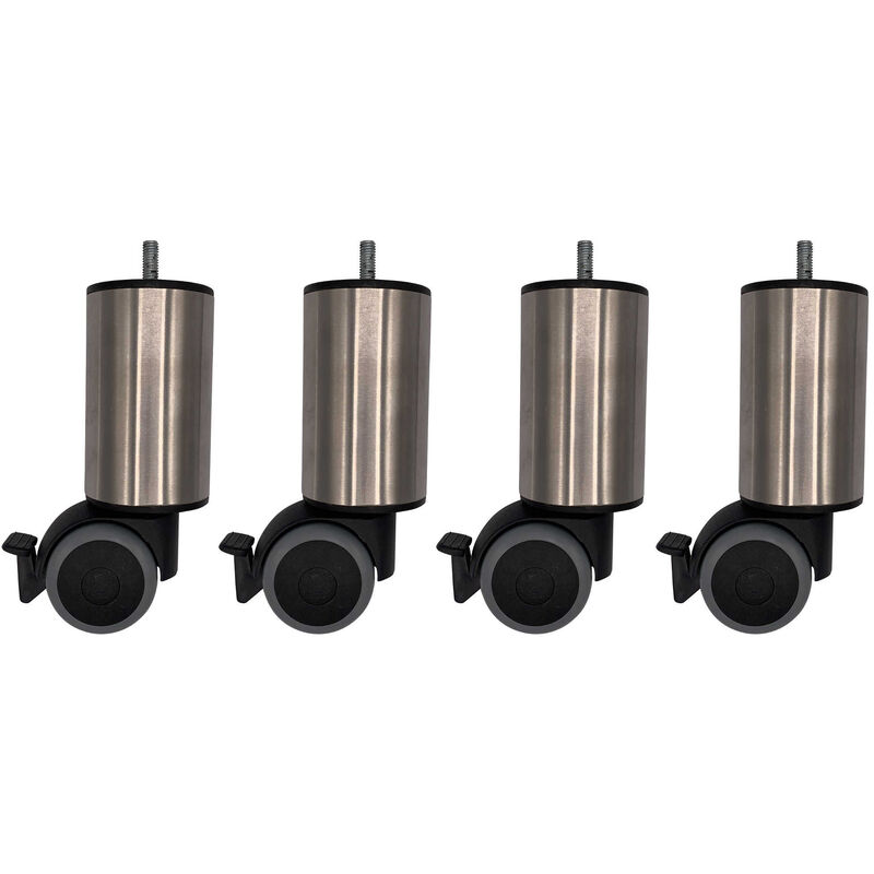 Someo - 4 pieds cylindriques inox à roulette pivotante et frein 15 cm