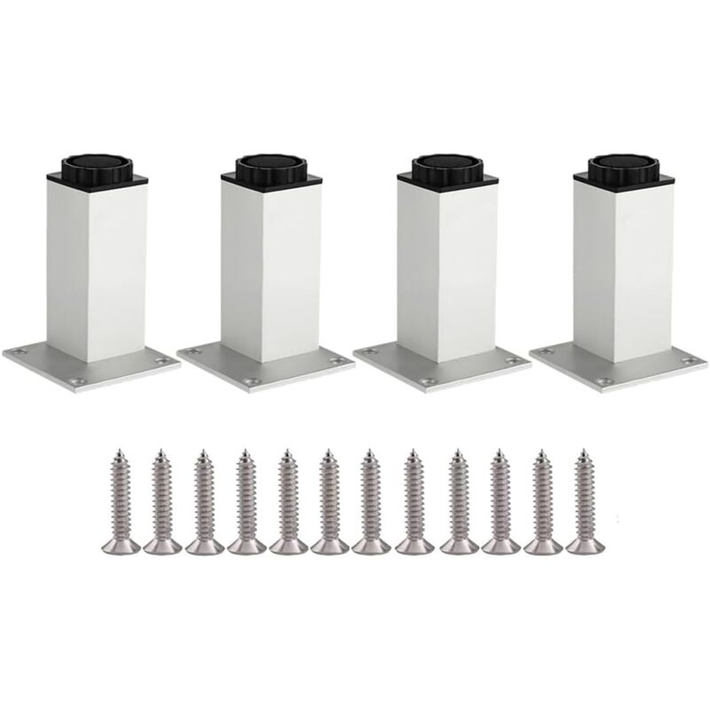 4 pieds de meuble en aluminium de 4'/10cm, réglables en hauteur de 0 à 5 mm, pieds de table en métal pour canapé, support de remplacement pour pieds