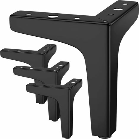 4 pieds de meuble en métal noir, chargeable jusqu'à 800 kg, pieds de meuble tv lowboard 10 cm, pieds de meuble pour armoire, meubles TV, tiroirs, tables de chevet, avec vis