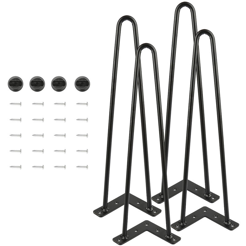 Skecten - 4 Pieds de Meuble Pieds Epingle 41cm 2 Tiges diy Pieds pour Table Pied de Chaise avec 20 Vis + 4 Protège Pieds Noir