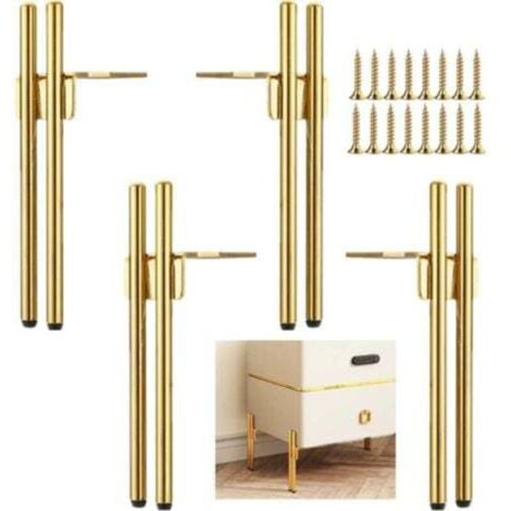 4 Pieds de Meubles Metal Doré Design, Pied Canapé de Rechange Chic Elégant, Pied pour Table Basse de 15cm, Meuble TV, Armoire Salle de Bain