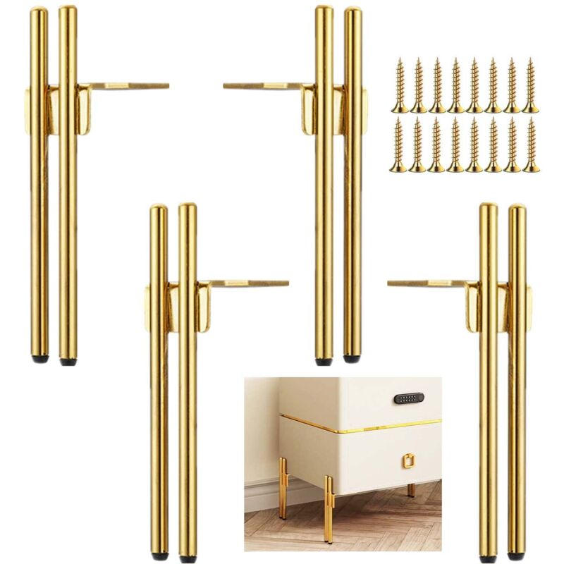 4 Pieds de Meubles Metal Doré Design, Pied Canapé de Rechange Chic Elégant, Pied pour Table Basse de 15cm, Meuble TV, Armoire Salle de Bain,