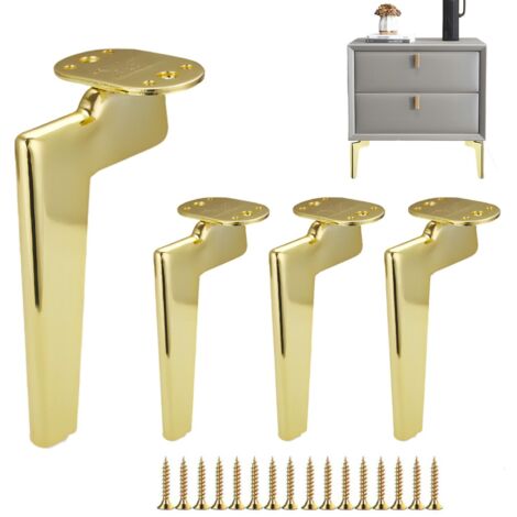 4 Pieds de Meubles Metal, Pied Canapé de Rechange Moderne, Pied pour Table Basse, Meuble TV, Armoire Salle de Bain avec Vis + Protection du Sol + Base Silencieuse Antidérapante (15CM, Gold)