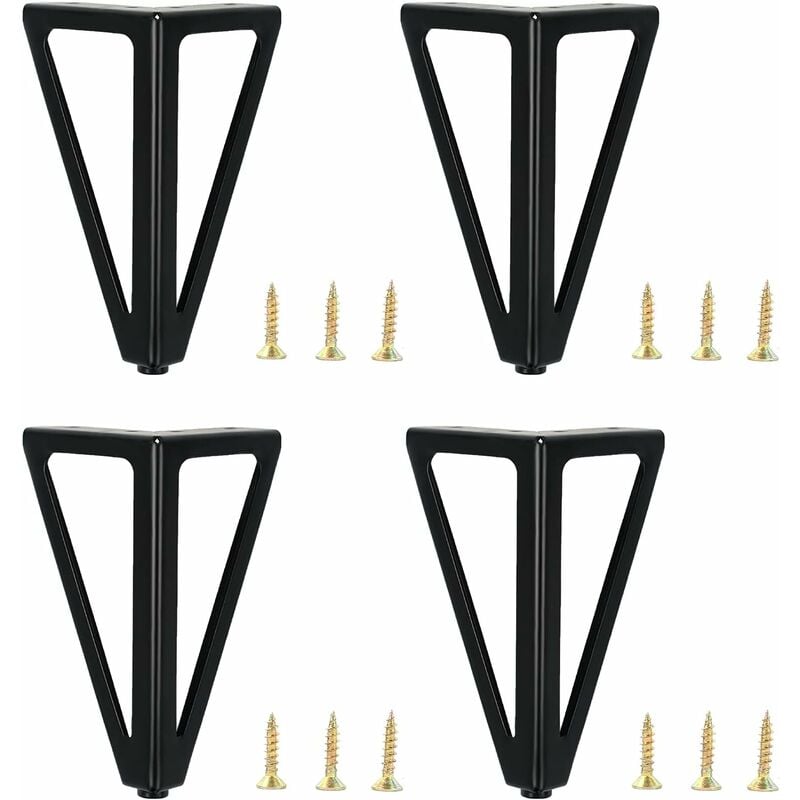 Aougo - 4 Pieds de Meubles Noirs, 6'/15cm Pieds de Meubles de Rechange en métal, Pieds de Meubles, Pieds de Meubles, Pieds de Table, Pieds d'armoire,