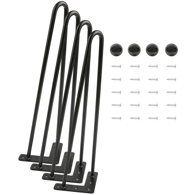 Skecten - 4 Pieds de Table en Épingle à Cheveux 50cm 2 Tiges en Acier Noir Épaisseur 10mm - Noir