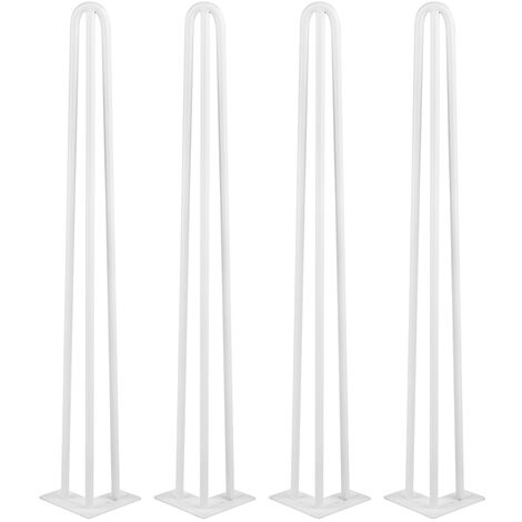 4 Pieds de Table en Épingle à Cheveux 71cm 3 Tiges en Acier Épaisseur 12mm Blanc