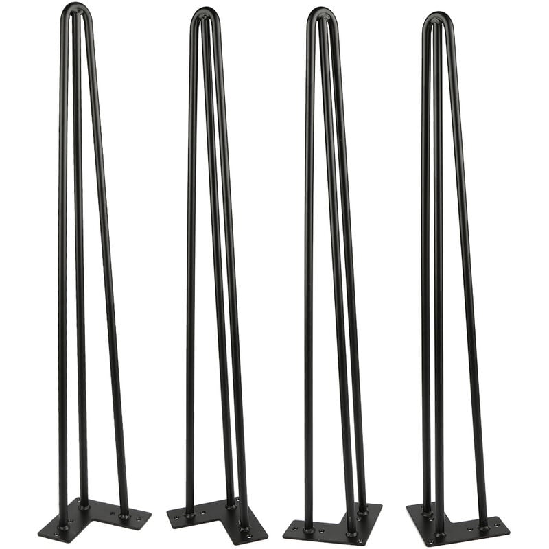 4 pieds de table en épingle à cheveux-3 tubes en acier-noir-71cm