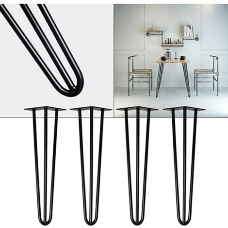 4 Pieds de Table en Épingle à Cheveux 71cm 3 Tiges en Acier Noir Épaisseur 12mm - Noir