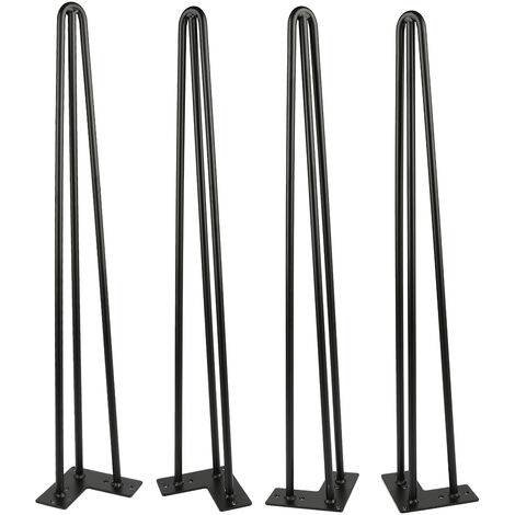 4 pieds de table en épingle à cheveux 71cm 3 tubes en acier noir 12mm d'épaisseur - Noir