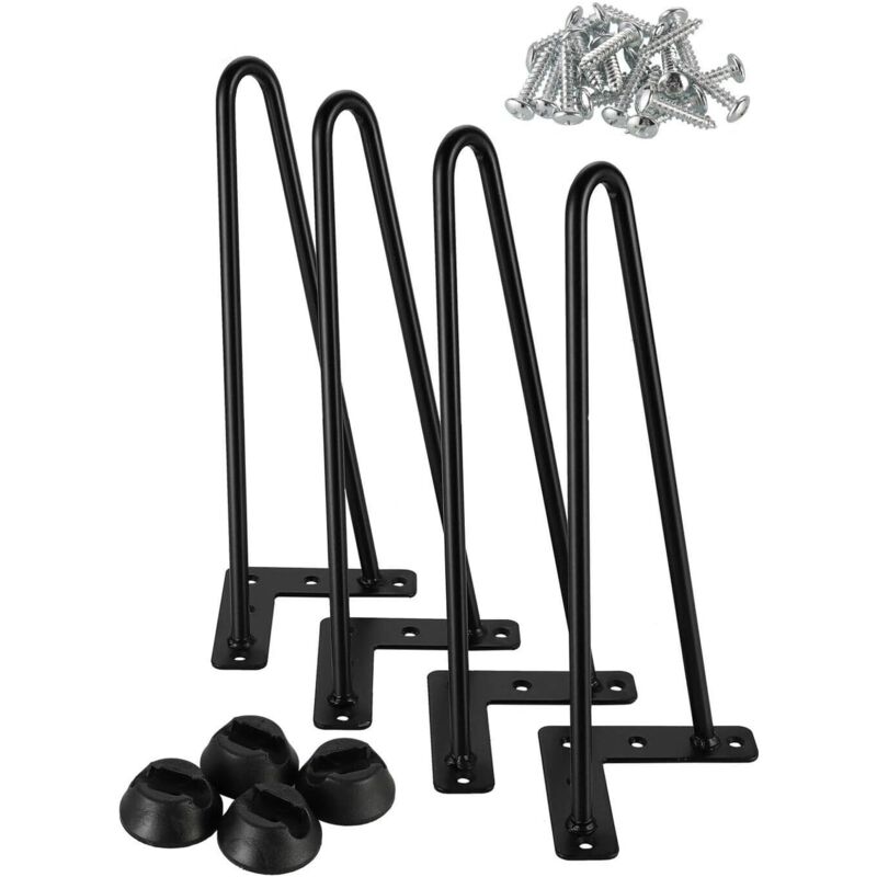 Lucn - 4 pieds de table en épingle à cheveux Pieds de meubles Pieds de table en épingle à cheveux 30cm de hauteur - Protections de sol et vis