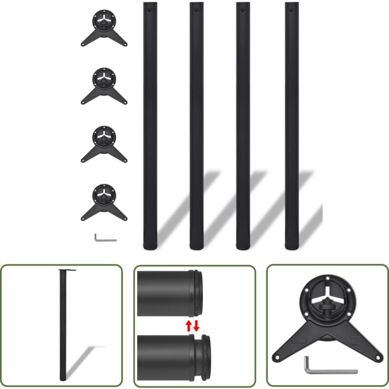 Sweiko - The Living Store 4 pieds de table réglables en hauteur Noir 1100 mm - Pieds De Table - Pieds De Table Noirs - Pieds De Table Réglables