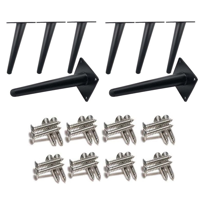 Paryou - 8 pieds de table obliques,Pieds d'armoire en métal,Pieds de meubles de cône,Acier inoxydable,Noir peint 20cm de hauteur,Remplacement
