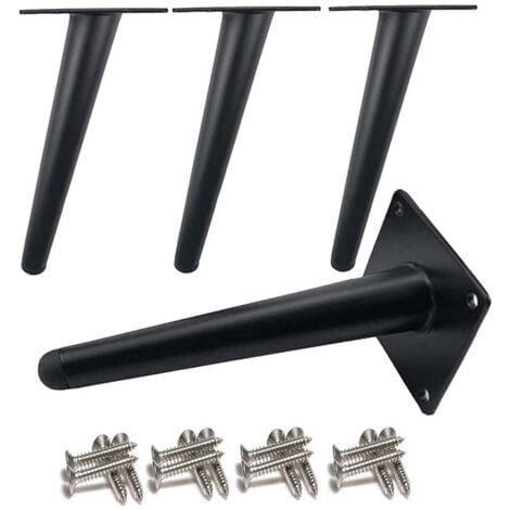 4 pieds de table obliques,Pieds d'armoire en métal,Pieds de meubles de cône,Acier inoxydable,Noir peint 20cm de hauteur,Remplacement silencieux antidérapant pour canapés, Tables et autres pieds