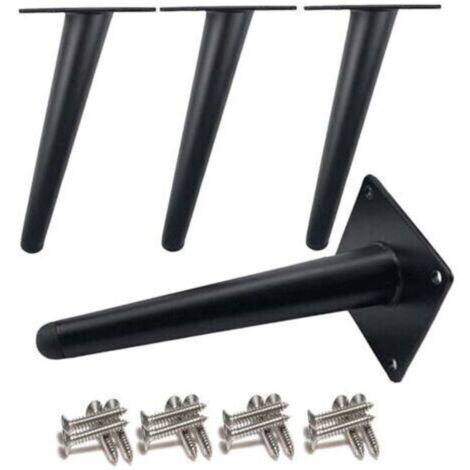 4 pieds de table obliques,Pieds d'armoire en métal,Pieds de meubles de cône,Acier inoxydable,Noir peint 20cm de hauteur,Remplacement silencieux antidérapant pour canapés, Tables et autres pieds