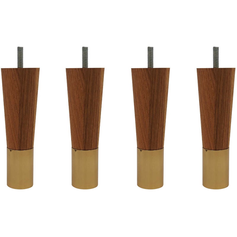 Someo - 4 pieds fuseau chêne massif et laiton 15 cm