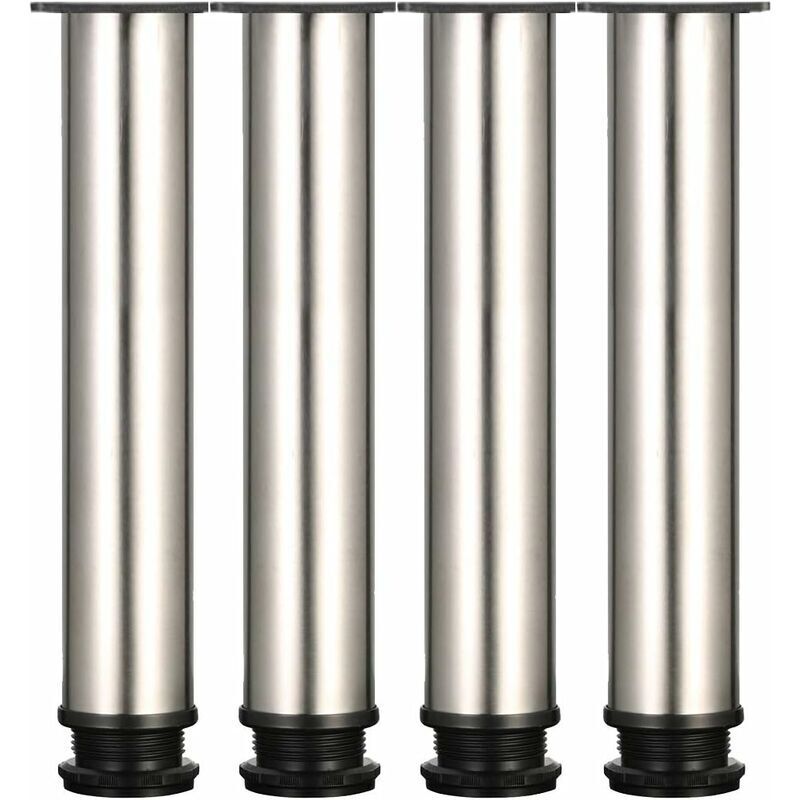 4 Pieds Réglables 300 mm De Hauteur épaissir les pieds d'armoire Pieds de table Pieds de meubles, Acier inoxydable brossé, Hauteur réglable 0-15 mm