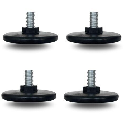 4 Pieds Réglables Avec Base Ronde En PE Ø60 Mm Avec Tige Fixe – M8x18mm – Idéal Pour Maison, Bureau Et Industrie, Meubles, Tables, Armoires, Cuisines – Made In Italy