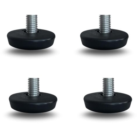 4 Pieds Réglables Avec Tige Fixe Zinguée Et Base Ronde En PE Ø40mm – Idéal Pour Maison, Bureau Et Industrie, Meubles, Tables, Armoires, Cuisines – M8x16mm – Made In Italy