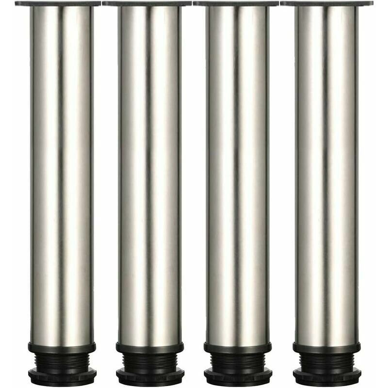 4 Pieds Réglables en Acier Inoxydable Brossé pour Meubles - Hauteur 300 mm, Hauteur Réglable 0-15 mm