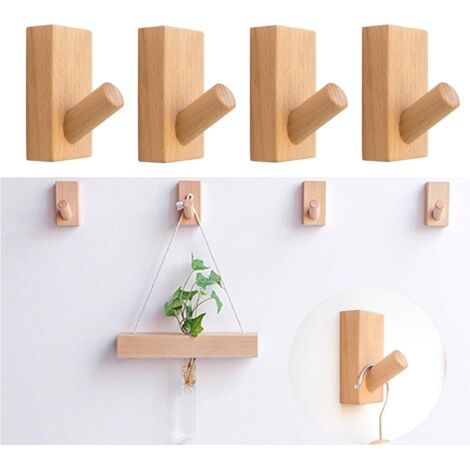 4 Pi&egraveces Crochets en Bois D&eacutecoratifs, Crochet Porte Manteau en Bois, Crochets Muraux en Bois Naturel, Crochet &agrave Manteau, Porte-Chapeaux, pour dans Les Chambres, Salles de Bains et Co