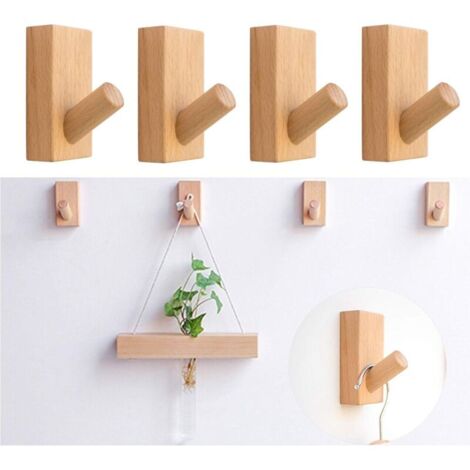 4 Pi&egraveces Crochets en Bois D&eacutecoratifs, Crochet Porte Manteau en Bois, Crochets Muraux en Bois Naturel, Crochet &agrave Manteau, Porte-Chapeaux, pour dans Les Chambres, Salles de Bains et Co