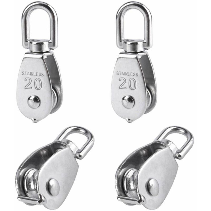 

4 piezas 20 mm polea simple polea de acero inoxidable polea de elevación polea de capacidad - plata