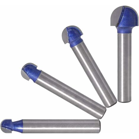 4 piezas 6.35 mm Brocas de enrutador de caja de núcleo de nariz redonda 6.35 mm, 7.94 mm, 9.52 mm, 12.7 mm Herramienta de fresado de madera azul