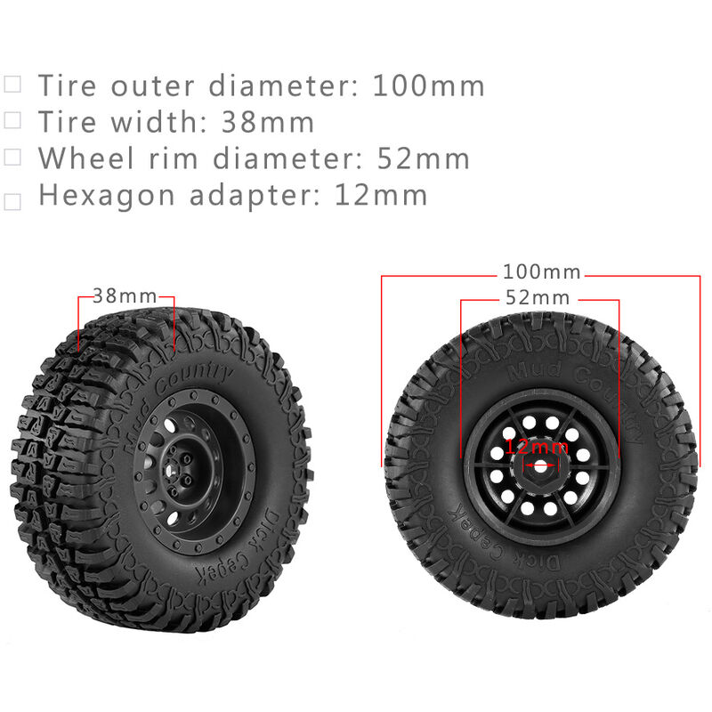 

Happyshopping - 4 piezas AUSTAR 100mm 1,9 pulgadas llanta de goma para coche 1/10 RC Traxxas HSP Redcat RC4WD Tamiya Axial SCX10 D90 HPI RC Rock