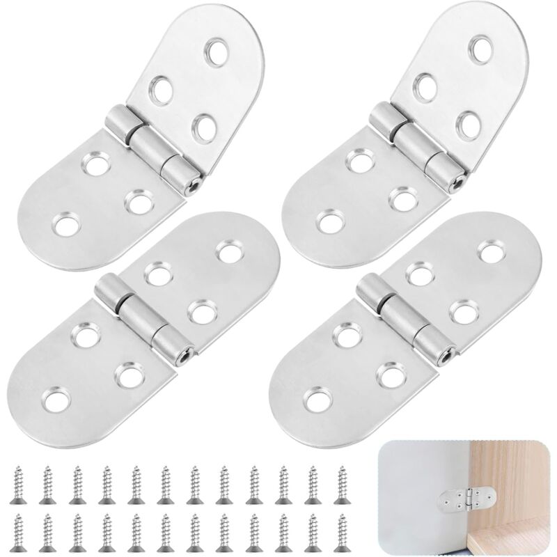 4 Piezas Bisagras de 180 Grados, Bisagra Plegable Redonda, Bisagra de Solapa de Acero Inoxidable, Mini Bisagra para Muebles, Bisagra Atornillable