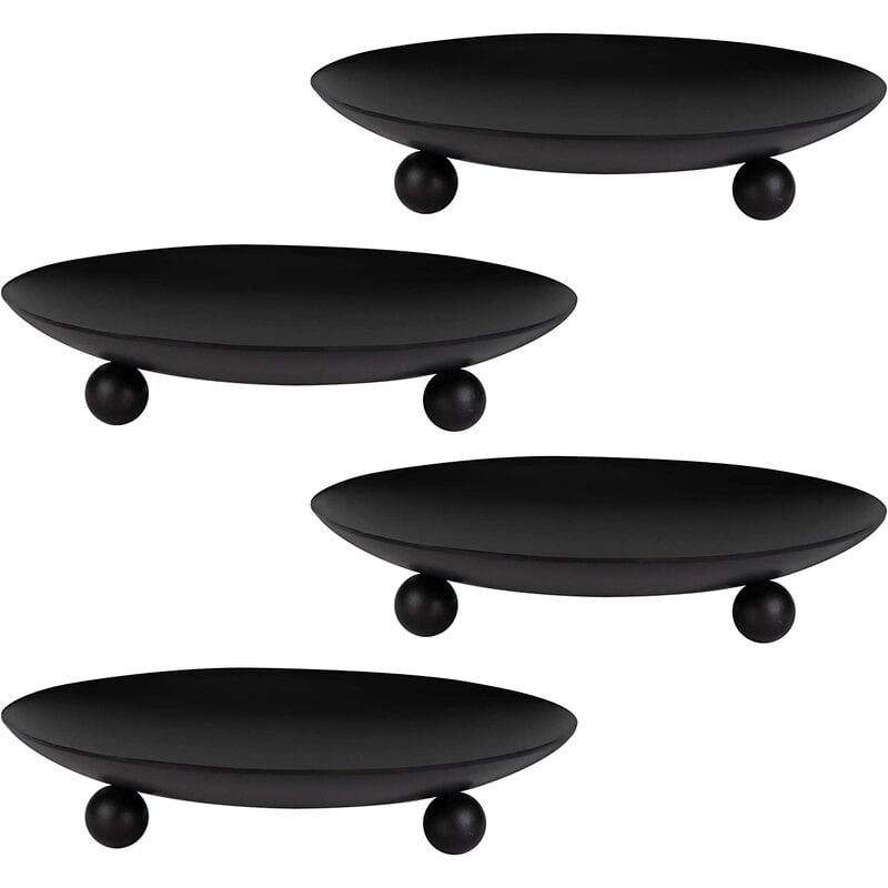 

4 piezas Candelabros de hierro forjado Bandeja retro Candelabros Candelabros de pilar Decoración de mesa LED Spa Boda Navidad Halloween, Negro, 11cm