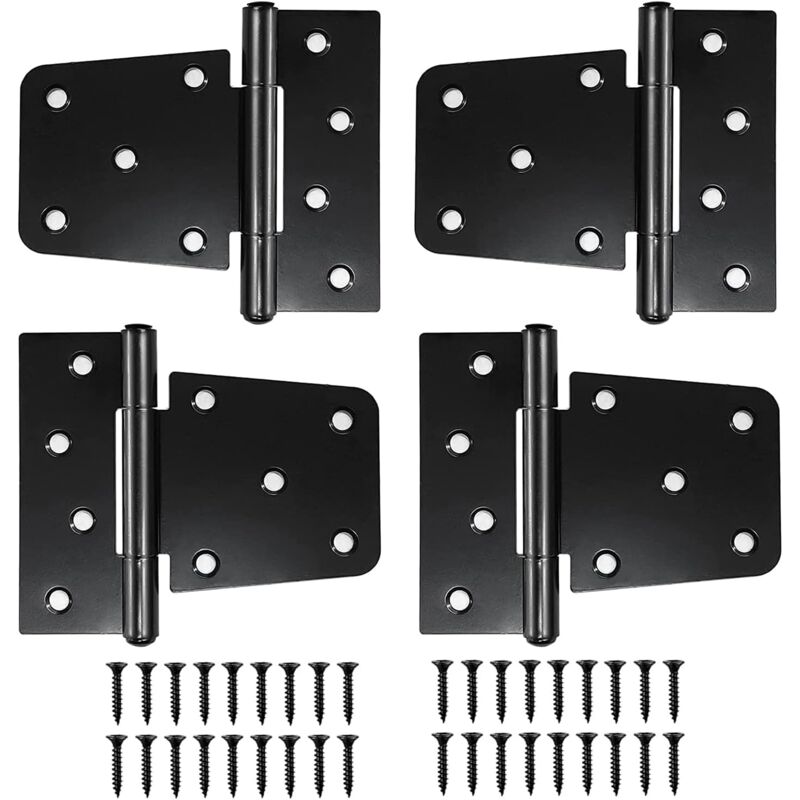 4 piezas Charnières de Porte Plates, Charnières de Porte à Usage Intensif, Charnières en Acier au Carbone Noir, pour les Portes de Jardin, les Portes