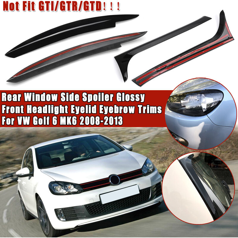 

4 piezas de faros delanteros para párpados y cejas y alerón lateral de ventana brillante para VW Golf 6 MK6