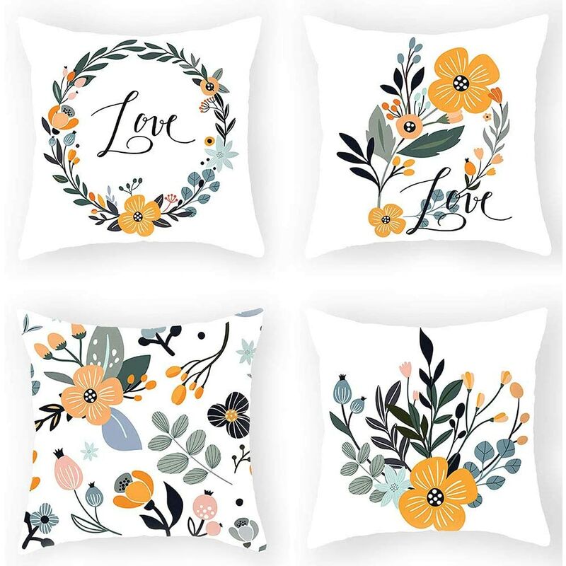 

4 piezas de fundas de almohada decorativas con patrón de pájaros y flores (flor D)