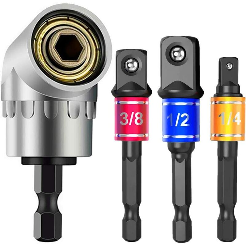 

4 piezas de herramientas manuales eléctricas de grado de impacto, adaptadores de enchufes de destornillador, brocas de extensión de 1/4, 3/8, 1/2 ",
