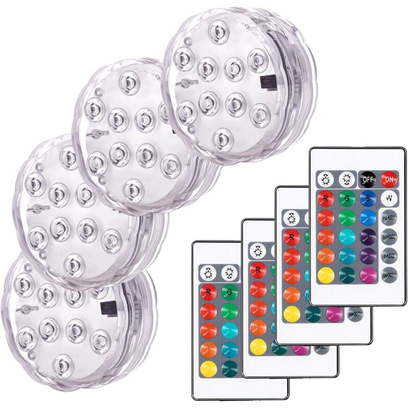 

4 piezas de luces decorativas de colores para paisajes, iluminación LED a prueba de agua, juego de luces multicolor RGB sumergible con control