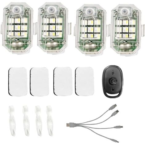 4 Piezas de Luz EstroboscóPica LED de Control Remoto InaláMbrico para Coche, Motocicleta, Bicicleta, 7 Colores, LáMpara de Advertencia de Flash AnticolisióN