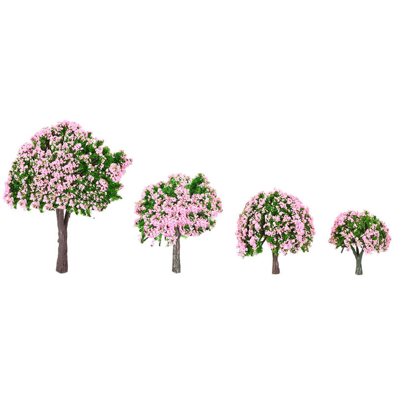 

4 piezas de plastico modelo de arboles diseno de tren paisaje de jardin blanco y rosa arboles de flores Diorama miniatura rosa