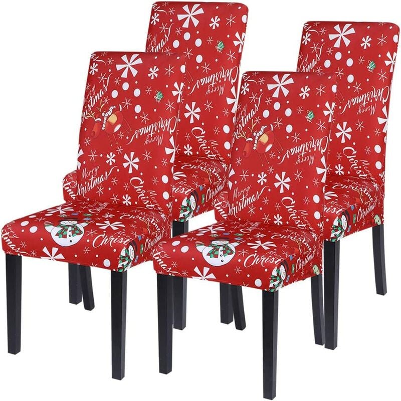 

4 piezas funda de silla elástica impresa funda de silla de comedor funda de silla lavable extraíble para Navidad en casa Hotel boda （2）
