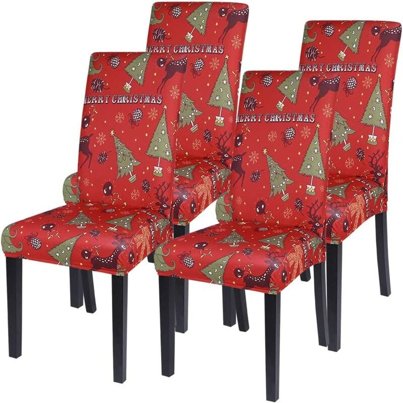 4 piezas impresas funda para silla elástica funda para silla de comedor funda extraíble lavable para silla para Navidad en casa Hotel boda 3