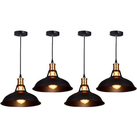 AXHUP 4 Piezas Lámpara de Techo Vintage Lámpara Colgante Industrial Luz Retro Rústica Clásico Luz de Metal, Iluminación E27 para Restaurante, Sala Negro