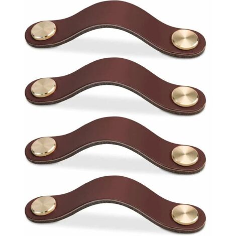 4 piezas (marrón oscuro, 96 mm) tirador de cuero para muebles, pomo para puerta de armario, pomo para cajón de cuero, tirador de muebles vintage para armarios, aparadores, cocina, baño