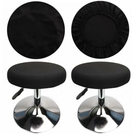 (4 piezas negras) Funda para taburete redondo, funda para taburete de bar, tela de lujo, diámetro 28-28 cm, elástica, lavable y a prueba de polvo.