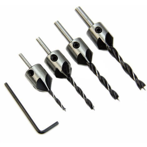 4 piezas, taladro de madera avellanado HSS, 5 flauta, 3 mm-6 mm