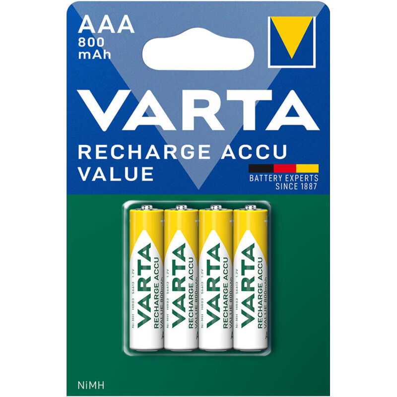Varta - Pile rechargeable aaa – 800mAh – Lot de 4 – Longue durée – NiMH Varta - Pile rechargeable aaa – 800mAh – Lot de 4 – Longue durée – NiMH