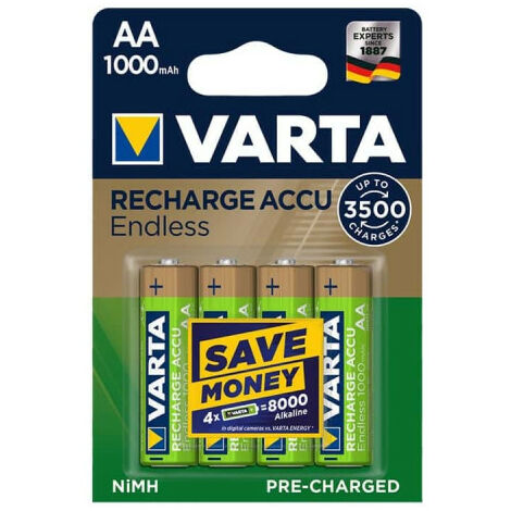 4 Piles LR06 VARTA AA Rechargeables 1000mAh recyclées