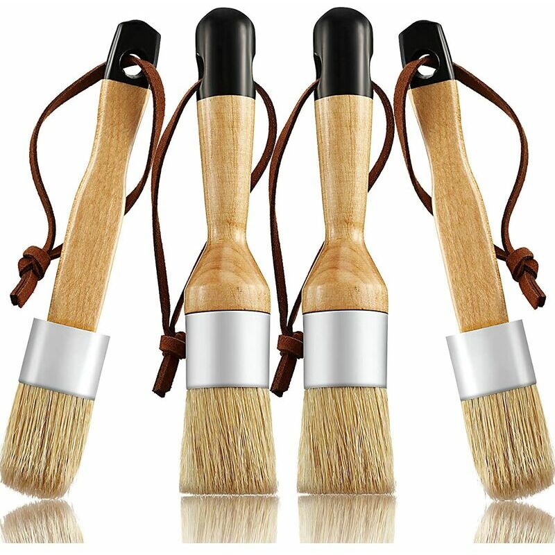 4 pinceaux à craie et à cire comprennent un pinceau à craie plat et rond avec poils, des brosses à cire et à pochoir multi-usages pour chaises,