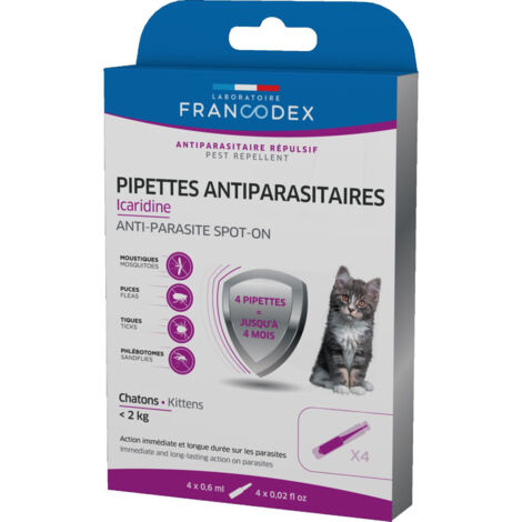 4 pipettes antiparasitaires Icardine pour chatons moins de 2 kg - Francodex