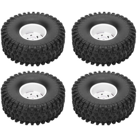 4 pneus en caoutchouc de 1,9 pouces pour jantes RC, compatibles avec Axial 1/10 et crawlers 120mm, couleur blanche.